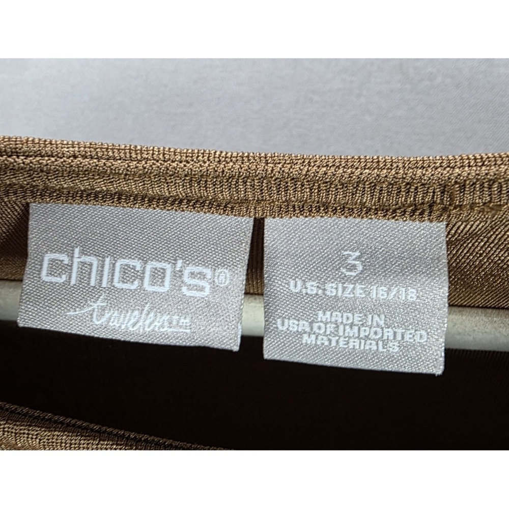 Chicos Travelers 3 16/18 Tie Side Blouse 3/4 Sleeve  Mocha Brown Comfort Classic - Picture 3 of 7